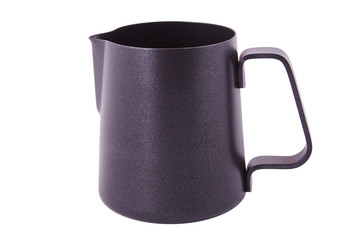 Black Stainless Steel Milk Pitcher/Jug. Foaming Jug. Latte art for barista. Coffee Accessories. Barista Kit. Isolated on white background.