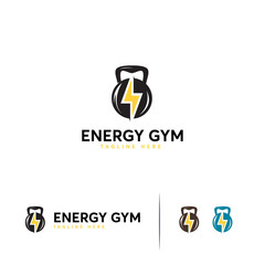 Energy Gym logo designs template, Fitness kettlebell logo template