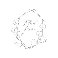 Vector Delicate Floristic Geometric Frame, Cotton Flowers