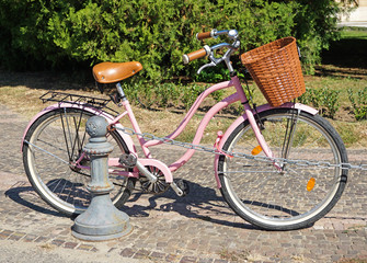 Pink bicycle with shopping basket © majorosl66