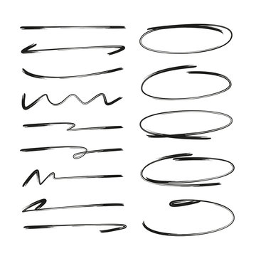 set of vector circle markers and brush underlines