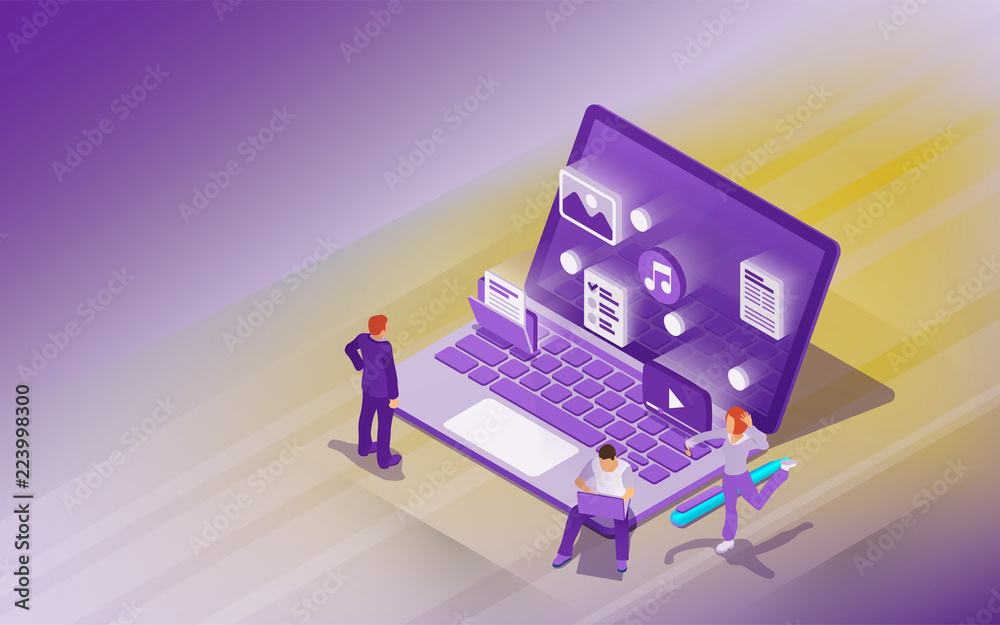 Poster professional hosting and data storage. cloud data storage and remote data access flat 3d isometric b
