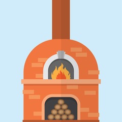 Brick pizza oven with fire