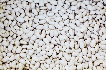 Haricot, white pea, raw common beans, white kidney  beans texture background or pattern. Raw legume food.