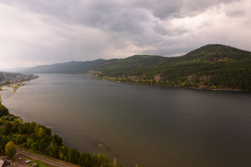 View on Yenisei River near Krasnoyarsk in Siberia