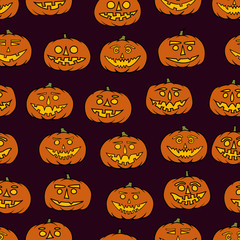 hand drawn jack-o-lantern seamless pattern - halloween background