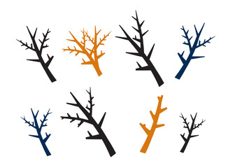 Tree branches set in hand drawn style. Silhouette plant, wood outline, twig decoration.