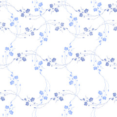 Floral seamless pattern of flax plant with flowers and buds on a white background. Monochrome illustration.