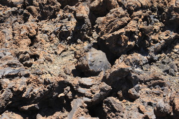 The view on the lava volcano with Teide National park of Tenerife, Canary Islands, Spain