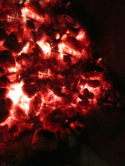 Smoldering coals in a Russian stove.