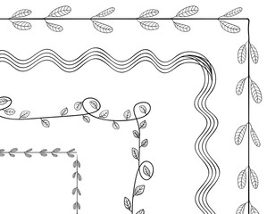 Vector Doodle Hand Drawn Frames Set, Black Drawings.