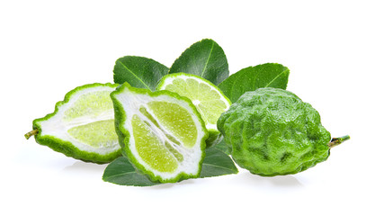 Fresh Bergamot fruit with leaf isolated on white background