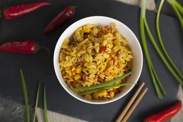 Rice with vegetables, Asian cuisine, rice dish