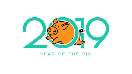 Vector illustration. 2019 Happy New Year design template, Asian Lunar Year.