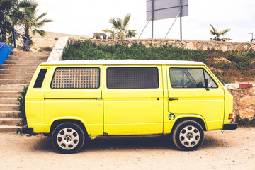 Yellow Van on the Road in Morocco
