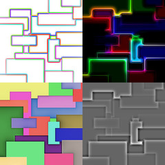 Set of square abstract images in geometric style from colored squares and rectangles
