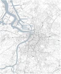 Naklejka premium Cartina di Anversa, vista satellitare, mappa in bianco e nero. Stradario e mappa della città. Belgio