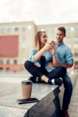 Phone addiction concept, smartphone and coffee