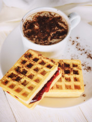 waffles with jam and cup cacao