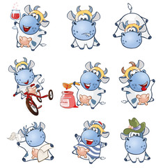 Set of Cartoon Illustration. A Cute Cow for you Design