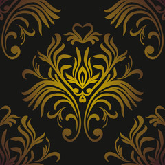 Vintage seamless pattern. Floral ornate wallpaper. Dark vector damask background with decorative ornaments and flowers in Baroque style. Luxury endless texture.interior, wallpaper, pattern, seamless