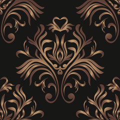 Vintage seamless pattern. Floral ornate wallpaper. Dark vector damask background with decorative ornaments and flowers in Baroque style. Luxury endless texture.interior, wallpaper, pattern, seamless