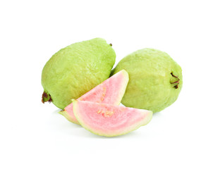 Pink guava on white background