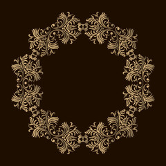 Decorative line art frames for design template. Elegant element for design in Eastern style, place for text. Golden outline floral border. Lace illustration for invitations and greeting cards