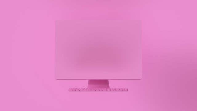 Pink Desktop Computer and Slim Keyboard 3d illustration