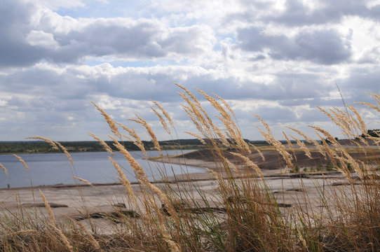himmel mit  wolken und gew&auml;sser see k&uuml;ste strandhafer schilff horizont urlaub