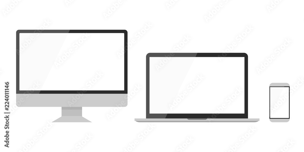 Poster set technology devices with white screen - stock vector