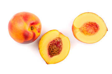 ripe nectarine isolated on white background. Top view. Flat lay pattern