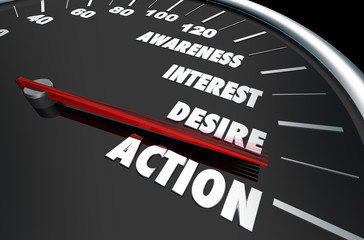 Fototapeta Awareness Interest Desire Action Speedometer Words 3d Illustration obraz