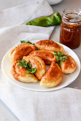 Fried dumplings with stuffing.