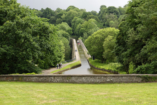 Overlook of the Chirk Aqueduct, which carries the Llangollen Canal across the Ceiriog Valley near Wrexham in northeast Wales, United Kingdom