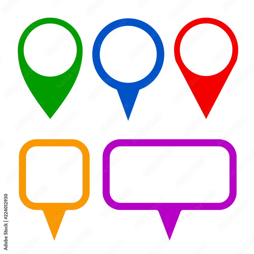 Poster Pin map marker pointer icons set, GPS location flat symbol – for stock