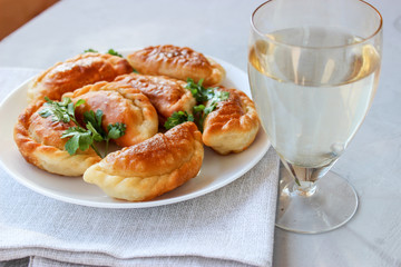 Fried dumplings with stuffing.