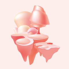 3d cartoon pink landscape illustration, dreamland, fantasy world