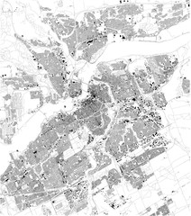 Cartina di Ottawa, vista satellitare, mappa in bianco e nero. Stradario e mappa della città....