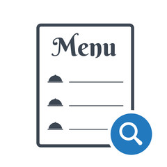 Restaurant food menu icon, cafe menu concept icon with research sign. Restaurant food menu icon and explore, find, inspect symbol