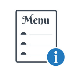 Restaurant food menu icon, cafe menu concept icon with information sign. Restaurant food menu icon and about, faq, help, hint symbol