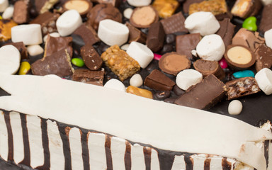 Chocolate cake candy bar closeup