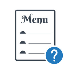 Restaurant food menu icon, cafe menu concept icon with question mark. Restaurant food menu icon and help, how to, info, query symbol
