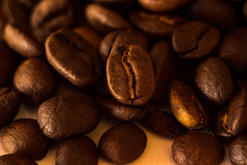 Roasted coffee beans. Macrophoto