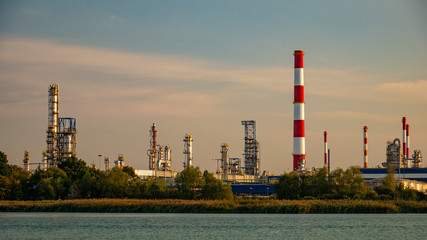 River and oil refinery factory in Gdansk, Poland.