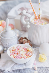 Marshmallow, cookies, meringues and different Christmas decorations