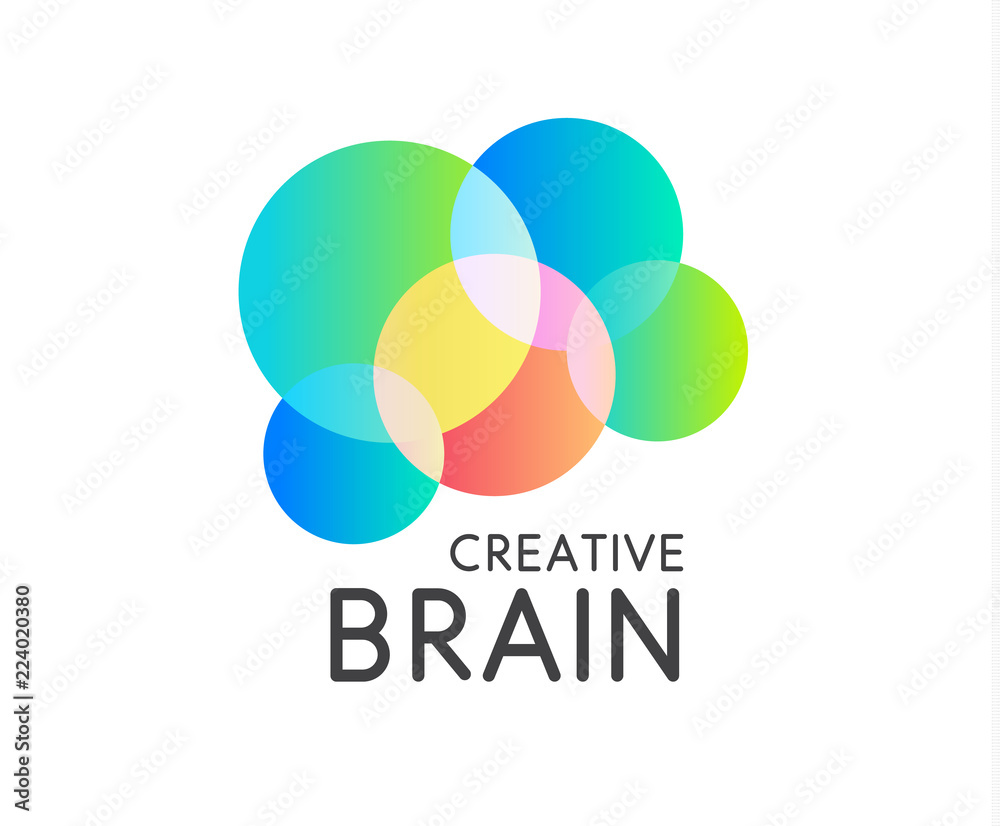 Poster color round shape vector icon. creative brain logo template. round science technology logotype. simp