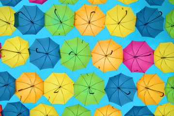 Fototapeta na wymiar Hanging Umbrellas above the walkway in Coral Gable, Florida