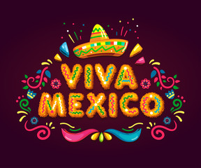 Viva Mexico. A traditional Mexican holiday. colored emblem. vector illustration lettering