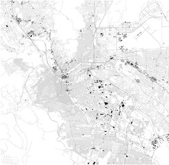 Fototapeta na wymiar Cartina di El Paso, Ciudad Juarez, vista satellitare, mappa in bianco e nero. Stradario e mappa della città. Texas. Stati Uniti, Messico. Muro e confine